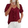 image:imagePRETTYGARDEN Womens Summer Dressy Casual Blouses 2026 Short Sleeve V Neck Ruffle Business Work Tops Trendy Spring OutfitsBurgundy