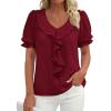 image:imagePRETTYGARDEN Womens Summer Dressy Casual Blouses 2026 Short Sleeve V Neck Ruffle Business Work Tops Trendy Spring OutfitsBurgundy