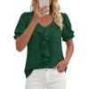 image:imagePRETTYGARDEN Womens Summer Dressy Casual Blouses 2026 Short Sleeve V Neck Ruffle Business Work Tops Trendy Spring OutfitsDark Green