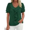 image:imagePRETTYGARDEN Womens Summer Dressy Casual Blouses 2026 Short Sleeve V Neck Ruffle Business Work Tops Trendy Spring OutfitsDark Green