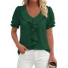 image:imagePRETTYGARDEN Womens Summer Dressy Casual Blouses 2026 Short Sleeve V Neck Ruffle Business Work Tops Trendy Spring OutfitsDark Green