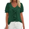 image:imagePRETTYGARDEN Womens Summer Dressy Casual Blouses 2026 Short Sleeve V Neck Ruffle Business Work Tops Trendy Spring OutfitsDark Green