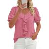 image:imagePRETTYGARDEN Womens Summer Dressy Casual Blouses 2026 Short Sleeve V Neck Ruffle Business Work Tops Trendy Spring OutfitsDark Pink