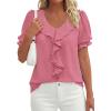 image:imagePRETTYGARDEN Womens Summer Dressy Casual Blouses 2026 Short Sleeve V Neck Ruffle Business Work Tops Trendy Spring OutfitsDark Pink