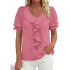 image:imagePRETTYGARDEN Womens Summer Dressy Casual Blouses 2026 Short Sleeve V Neck Ruffle Business Work Tops Trendy Spring OutfitsDark Pink