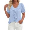 image:imagePRETTYGARDEN Womens Summer Dressy Casual Blouses 2026 Short Sleeve V Neck Ruffle Business Work Tops Trendy Spring OutfitsLight Blue