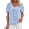 image:imagePRETTYGARDEN Womens Summer Dressy Casual Blouses 2026 Short Sleeve V Neck Ruffle Business Work Tops Trendy Spring OutfitsLight Blue