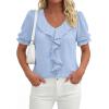 image:imagePRETTYGARDEN Womens Summer Dressy Casual Blouses 2026 Short Sleeve V Neck Ruffle Business Work Tops Trendy Spring OutfitsLight Blue