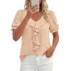 image:imagePRETTYGARDEN Womens Summer Dressy Casual Blouses 2026 Short Sleeve V Neck Ruffle Business Work Tops Trendy Spring OutfitsLight Khaki
