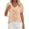 image:imagePRETTYGARDEN Womens Summer Dressy Casual Blouses 2026 Short Sleeve V Neck Ruffle Business Work Tops Trendy Spring OutfitsLight Khaki