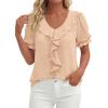 image:imagePRETTYGARDEN Womens Summer Dressy Casual Blouses 2026 Short Sleeve V Neck Ruffle Business Work Tops Trendy Spring OutfitsLight Khaki