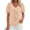 image:imagePRETTYGARDEN Womens Summer Dressy Casual Blouses 2026 Short Sleeve V Neck Ruffle Business Work Tops Trendy Spring OutfitsLight Khaki