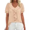 image:imagePRETTYGARDEN Womens Summer Dressy Casual Blouses 2026 Short Sleeve V Neck Ruffle Business Work Tops Trendy Spring OutfitsLight Khaki