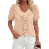 image:imagePRETTYGARDEN Womens Summer Dressy Casual Blouses 2026 Short Sleeve V Neck Ruffle Business Work Tops Trendy Spring OutfitsLight Khaki