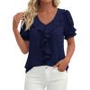 image:imagePRETTYGARDEN Womens Summer Dressy Casual Blouses 2026 Short Sleeve V Neck Ruffle Business Work Tops Trendy Spring OutfitsNavy Blue