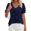 image:imagePRETTYGARDEN Womens Summer Dressy Casual Blouses 2026 Short Sleeve V Neck Ruffle Business Work Tops Trendy Spring OutfitsNavy Blue