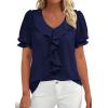 image:imagePRETTYGARDEN Womens Summer Dressy Casual Blouses 2026 Short Sleeve V Neck Ruffle Business Work Tops Trendy Spring OutfitsNavy Blue