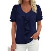 image:imagePRETTYGARDEN Womens Summer Dressy Casual Blouses 2026 Short Sleeve V Neck Ruffle Business Work Tops Trendy Spring OutfitsNavy Blue