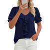 image:imagePRETTYGARDEN Womens Summer Dressy Casual Blouses 2026 Short Sleeve V Neck Ruffle Business Work Tops Trendy Spring OutfitsNavy Blue
