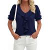 image:imagePRETTYGARDEN Womens Summer Dressy Casual Blouses 2026 Short Sleeve V Neck Ruffle Business Work Tops Trendy Spring OutfitsNavy Blue