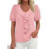 image:imagePRETTYGARDEN Womens Summer Dressy Casual Blouses 2026 Short Sleeve V Neck Ruffle Business Work Tops Trendy Spring OutfitsPink