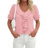 image:imagePRETTYGARDEN Womens Summer Dressy Casual Blouses 2026 Short Sleeve V Neck Ruffle Business Work Tops Trendy Spring OutfitsPink