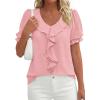 image:imagePRETTYGARDEN Womens Summer Dressy Casual Blouses 2026 Short Sleeve V Neck Ruffle Business Work Tops Trendy Spring OutfitsPink