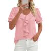image:imagePRETTYGARDEN Womens Summer Dressy Casual Blouses 2026 Short Sleeve V Neck Ruffle Business Work Tops Trendy Spring OutfitsPink