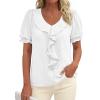 image:imagePRETTYGARDEN Womens Summer Dressy Casual Blouses 2026 Short Sleeve V Neck Ruffle Business Work Tops Trendy Spring OutfitsWhite