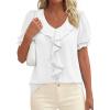 image:imagePRETTYGARDEN Womens Summer Dressy Casual Blouses 2026 Short Sleeve V Neck Ruffle Business Work Tops Trendy Spring OutfitsWhite