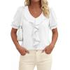 image:imagePRETTYGARDEN Womens Summer Dressy Casual Blouses 2026 Short Sleeve V Neck Ruffle Business Work Tops Trendy Spring OutfitsWhite