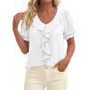 image:imagePRETTYGARDEN Womens Summer Dressy Casual Blouses 2026 Short Sleeve V Neck Ruffle Business Work Tops Trendy Spring OutfitsWhite