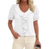 image:imagePRETTYGARDEN Womens Summer Dressy Casual Blouses 2026 Short Sleeve V Neck Ruffle Business Work Tops Trendy Spring OutfitsWhite