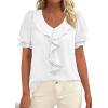 image:imagePRETTYGARDEN Womens Summer Dressy Casual Blouses 2026 Short Sleeve V Neck Ruffle Business Work Tops Trendy Spring OutfitsWhite
