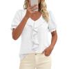 image:imagePRETTYGARDEN Womens Summer Dressy Casual Blouses 2026 Short Sleeve V Neck Ruffle Business Work Tops Trendy Spring OutfitsWhite