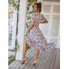 image:imagePRETTYGARDEN Womens Summer Floral Boho Maxi Dress Short Sleeve Wrap V Neck Ruffle Long Flowy Beach Wedding Guest DressesApricot Floral