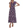 image:imagePRETTYGARDEN Womens Summer Floral Boho Maxi Dress Short Sleeve Wrap V Neck Ruffle Long Flowy Beach Wedding Guest DressesBlack Purple Floral
