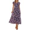 image:imagePRETTYGARDEN Womens Summer Floral Boho Maxi Dress Short Sleeve Wrap V Neck Ruffle Long Flowy Beach Wedding Guest DressesBlack Purple Floral