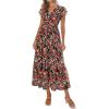 image:imagePRETTYGARDEN Womens Summer Floral Boho Maxi Dress Short Sleeve Wrap V Neck Ruffle Long Flowy Beach Wedding Guest DressesBlack Red Floral
