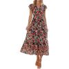 image:imagePRETTYGARDEN Womens Summer Floral Boho Maxi Dress Short Sleeve Wrap V Neck Ruffle Long Flowy Beach Wedding Guest DressesBlack Red Floral