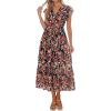 image:imagePRETTYGARDEN Womens Summer Floral Boho Maxi Dress Short Sleeve Wrap V Neck Ruffle Long Flowy Beach Wedding Guest DressesBlack Red Floral