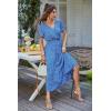 image:imagePRETTYGARDEN Womens Summer Floral Boho Maxi Dress Short Sleeve Wrap V Neck Ruffle Long Flowy Beach Wedding Guest DressesBlue Floral