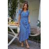 image:imagePRETTYGARDEN Womens Summer Floral Boho Maxi Dress Short Sleeve Wrap V Neck Ruffle Long Flowy Beach Wedding Guest DressesBlue Floral