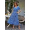 image:imagePRETTYGARDEN Womens Summer Floral Boho Maxi Dress Short Sleeve Wrap V Neck Ruffle Long Flowy Beach Wedding Guest DressesBlue Floral
