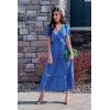 image:imagePRETTYGARDEN Womens Summer Floral Boho Maxi Dress Short Sleeve Wrap V Neck Ruffle Long Flowy Beach Wedding Guest DressesBlue Floral