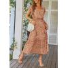 image:imagePRETTYGARDEN Womens Summer Floral Boho Maxi Dress Short Sleeve Wrap V Neck Ruffle Long Flowy Beach Wedding Guest DressesCoffee