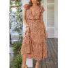 image:imagePRETTYGARDEN Womens Summer Floral Boho Maxi Dress Short Sleeve Wrap V Neck Ruffle Long Flowy Beach Wedding Guest DressesCoffee