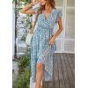 image:imagePRETTYGARDEN Womens Summer Floral Boho Maxi Dress Short Sleeve Wrap V Neck Ruffle Long Flowy Beach Wedding Guest DressesDark Blue