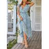 image:imagePRETTYGARDEN Womens Summer Floral Boho Maxi Dress Short Sleeve Wrap V Neck Ruffle Long Flowy Beach Wedding Guest DressesDark Blue