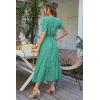 image:imagePRETTYGARDEN Womens Summer Floral Boho Maxi Dress Short Sleeve Wrap V Neck Ruffle Long Flowy Beach Wedding Guest DressesGreen Floral